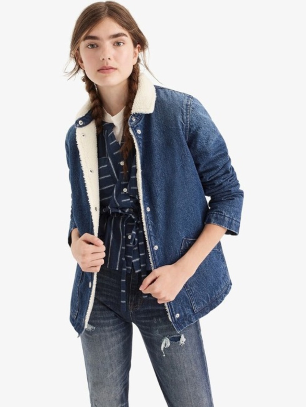 J. Crew Denim Sherpa Swing Jacket Women's Small
